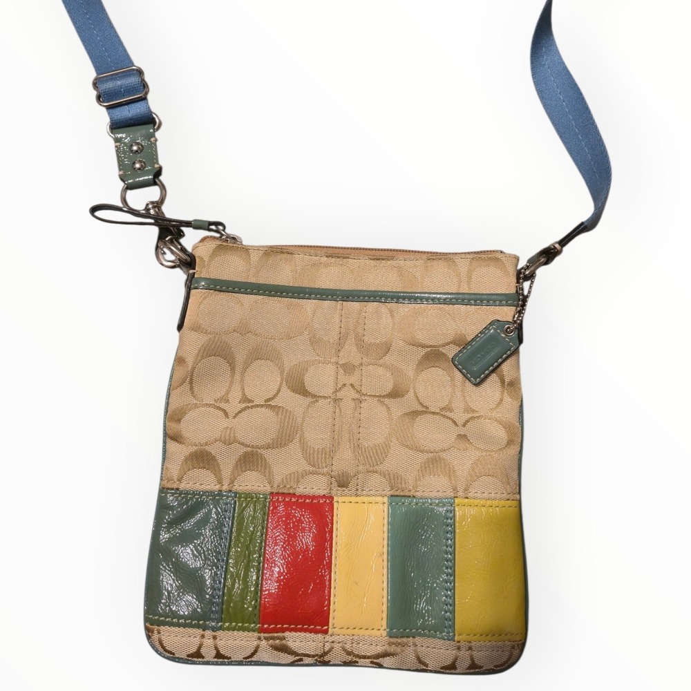 Coach Signature Multicolor Stripe File Bag Crossbody Canvas Patent Leather